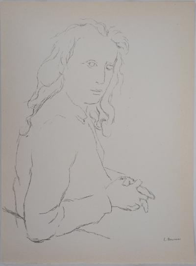 Emile BOUNEAU (d’après) : Portrait de jeune homme - Lithographie signée 2