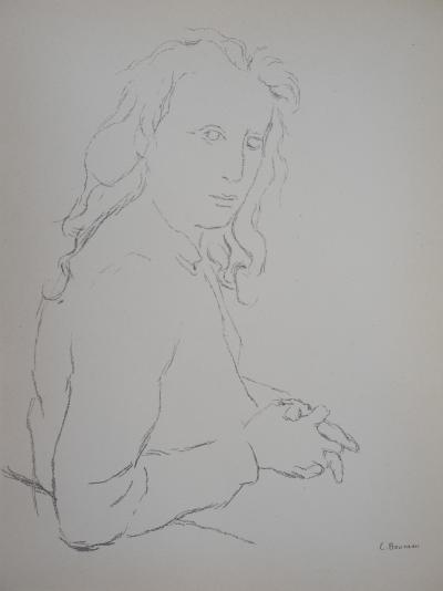 Emile BOUNEAU (d’après) : Portrait de jeune homme - Lithographie signée 2