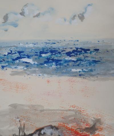 LAGARD : Vue sur la plage - Aquarelle Originale Signée 2