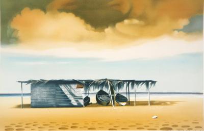 Michèle BATTUT : Cabanon sur la plage - Lithographie Originale Signée 2