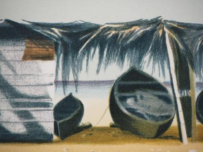 Michèle BATTUT : Cabanon sur la plage - Lithographie Originale Signée 2