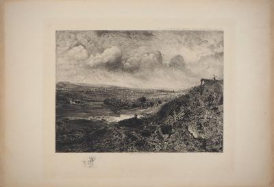 Charles-Louis KRATKE : Paysage de vallée sous ciel orageux  - Eau forte Originale Signée 2