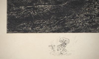 Charles-Louis KRATKE : Paysage de vallée sous ciel orageux  - Eau forte Originale Signée 2