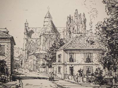 Maxime LALANNE : Vue de l’église et entrée du village d’Essômes - Eau forte Originale Signée 2