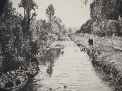 Maxime LALANNE : Canal towpath - Original signed etching 2