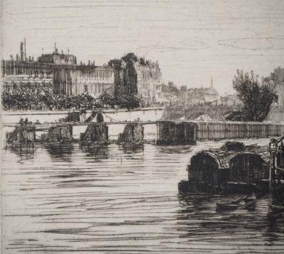 Maxime LALANNE : Paris, Vue prise du Pont St-Michel - Eau forte Originale Signée 2