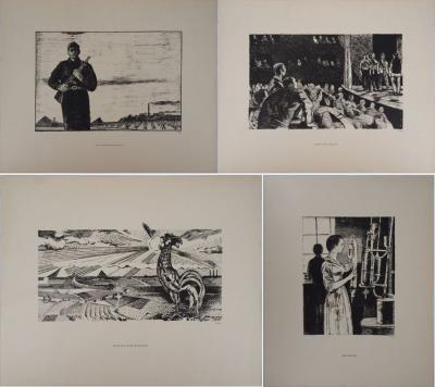 E. FREY : La vie de la ville - Lot de quatre lithographies Signées 2