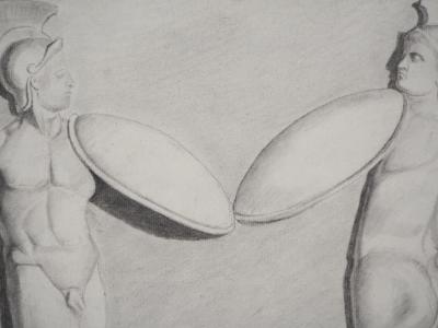 M. GUILLAUME : Deux gladiateurs nus - Dessin Original Signé 2