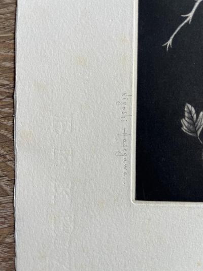 Kiyoshi Hasegawa - Oiseau sur racine, 1960 - Manière noire signée au crayon 2