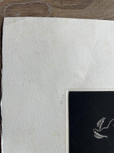 Kiyoshi Hasegawa - Oiseau sur racine, 1960 - Manière noire signée au crayon 2