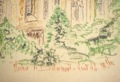 Early 20th Century School - Bell Tower of Delincourt - Hand signed pastel drawing 2