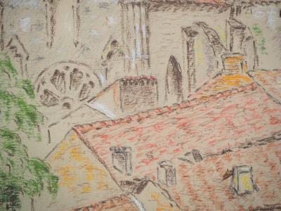 Early 20th Century School - Blanzac, 1940 - Hand signed pastel drawing 2
