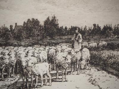 Ferdinand CHAIGNEAU : Mouton en plaine - Eau forte Originale 2