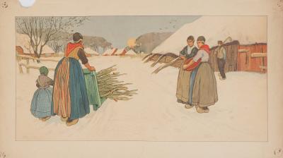 Henri CASSIERS (d’après) : Village flamand sous la neige - Gravure sur bois 2