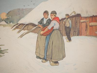 Henri CASSIERS (d’après) : Village flamand sous la neige - Gravure sur bois 2