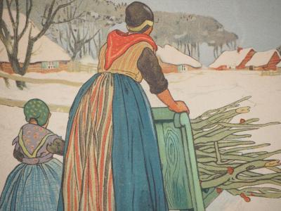 Henri CASSIERS (d’après) : Village flamand sous la neige - Gravure sur bois 2