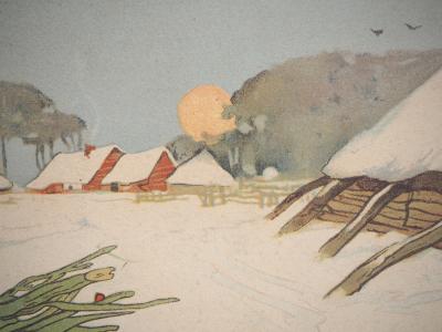 Henri CASSIERS (d’après) : Village flamand sous la neige - Gravure sur bois 2