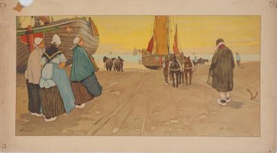Henri CASSIERS : Scène de port de pêche dans les Flandres - Lithographie 2