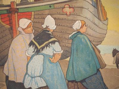 Henri CASSIERS : Scène de port de pêche dans les Flandres - Lithographie 2