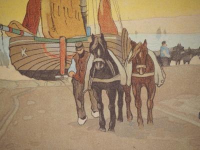 Henri CASSIERS : Scène de port de pêche dans les Flandres - Lithographie 2