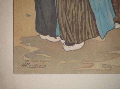 Henri CASSIERS : Scène de port de pêche dans les Flandres - Lithographie 2