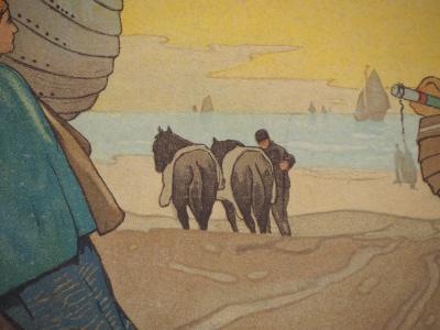 Henri CASSIERS : Scène de port de pêche dans les Flandres - Lithographie 2