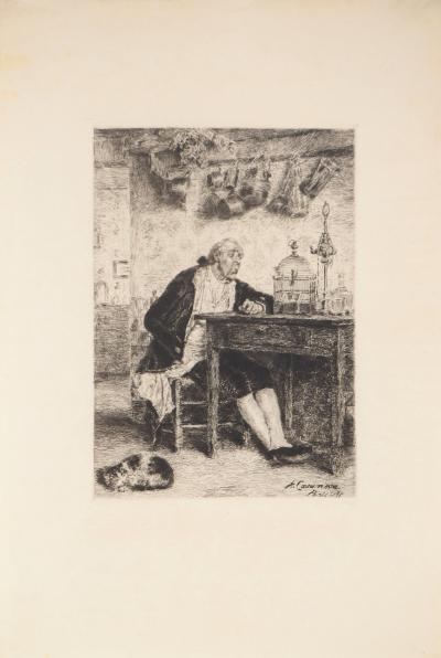 Antonio CASANOVA Y ESTORACH : La leçon de chant (L’Education de l’oiseau) - Eau forte Originale 2