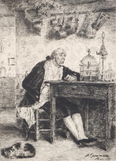 Antonio CASANOVA Y ESTORACH : La leçon de chant (L’Education de l’oiseau) - Eau forte Originale 2