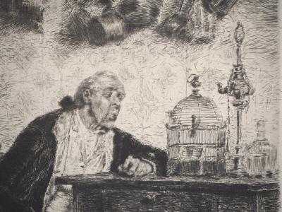 Antonio CASANOVA Y ESTORACH : La leçon de chant (L’Education de l’oiseau) - Eau forte Originale 2