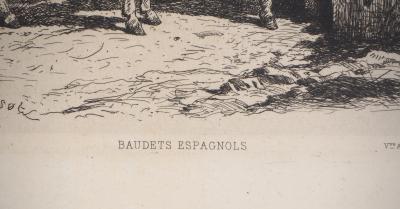 Felix BRISSOT DE WARWILLE : Baudets espagnols - Eau forte Originale signée 2