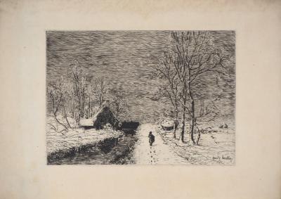 Emile BRETON : Hiver, Chemin de ferme - Eau forte Originale 2