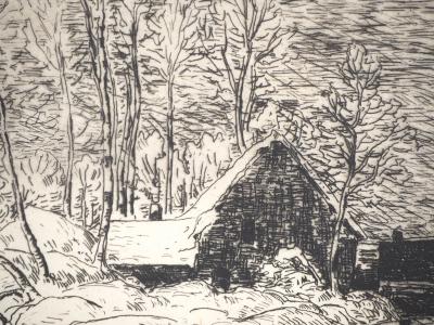 Emile BRETON : Hiver, Chemin de ferme - Eau forte Originale 2