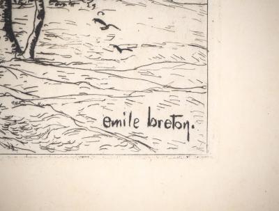 Emile BRETON : Hiver, Chemin de ferme - Eau forte Originale 2