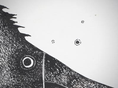 Charles LE BARS  : Le merle noir - Dessin à l’encre de Chine original signé 2