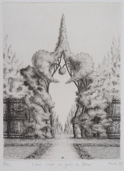 François HOUTIN : Entrée Ouest du jardin des délices - Gravure Originale Signée 2