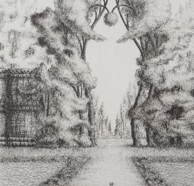 François HOUTIN : Entrée Ouest du jardin des délices - Gravure Originale Signée 2