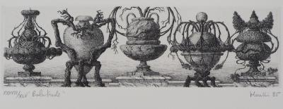 François HOUTIN : Balustrade de vases - Gravure Originale Signée 2