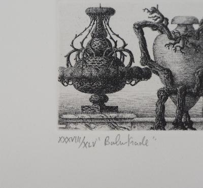 François HOUTIN : Balustrade de vases - Gravure Originale Signée 2