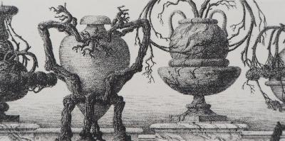 François HOUTIN : Balustrade de vases - Gravure Originale Signée 2