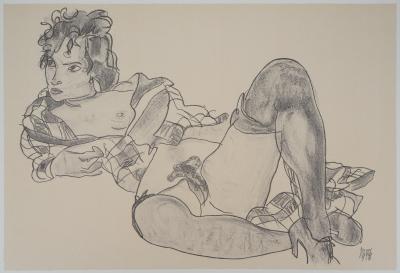 Egon SCHIELE (d’après) : Nu provocant - Lithographie Signée