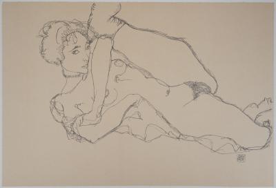 Egon SCHIELE (d’après) : Nu la jambe levée - Lithographie Signée 2