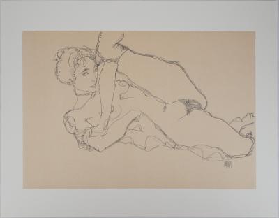 Egon SCHIELE (d’après) : Nu la jambe levée - Lithographie Signée 2