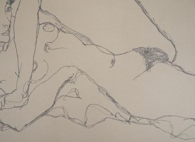 Egon SCHIELE (d’après) : Nu la jambe levée - Lithographie Signée 2