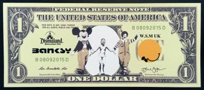 BANKSY - Sérigraphie sur billet de 1 dollar  - Oeuvre originale Dismaland 2