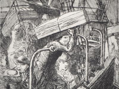 Matthew Withe RIDLEY : Le débarquement au port - Eau forte originale signée 2