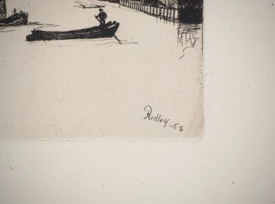 Matthew Withe RIDLEY : Voiliers près du quai - Eau forte originale signée 2