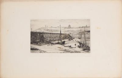 Alfred TAIÉE : Normandie, Granville, intérieur du port à marée basse - Eau forte originale signée 2