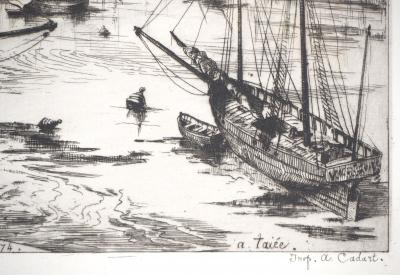 Alfred TAIÉE : Normandie, Granville, intérieur du port à marée basse - Eau forte originale signée 2