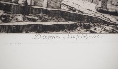 Alfred TAIÉE : Dieppe, les pêcheries - Eau forte originale signée 2