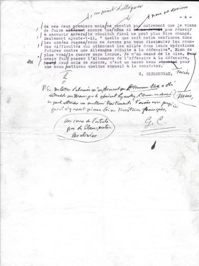 Georges CLEMENCEAU - Tapuscrit avec corrections autographes octobre 1914 2